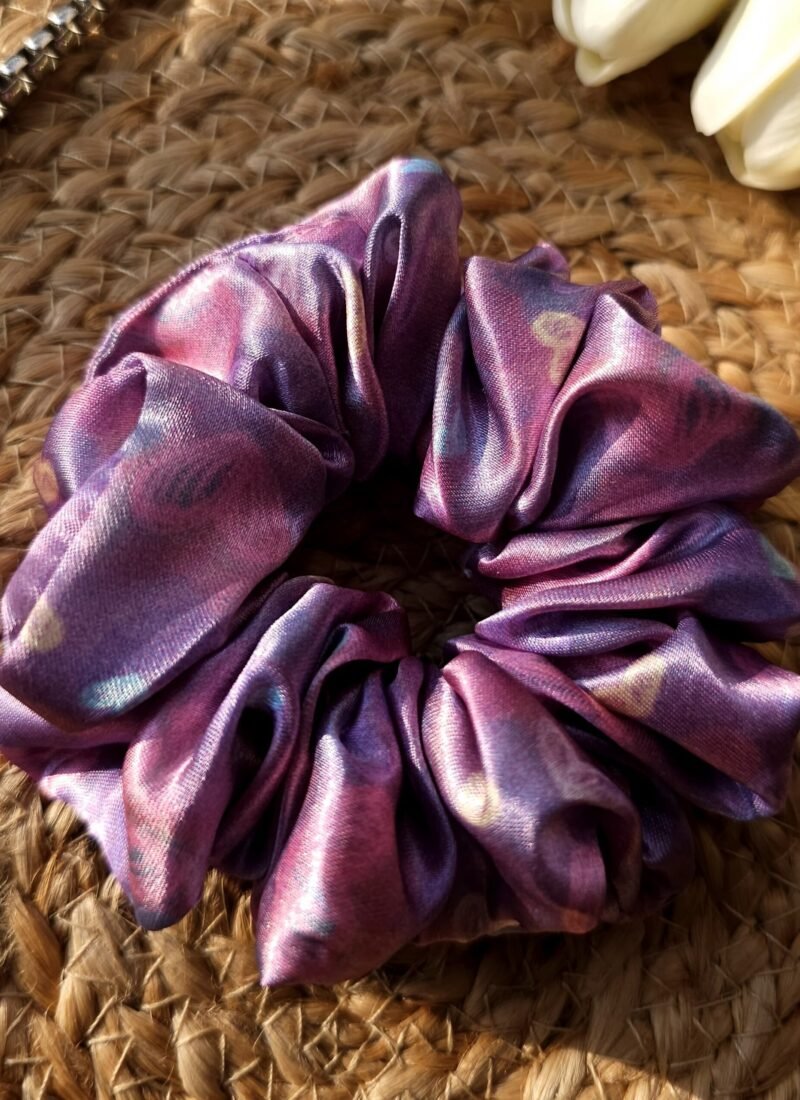 fluffy printed satin scrunchies
