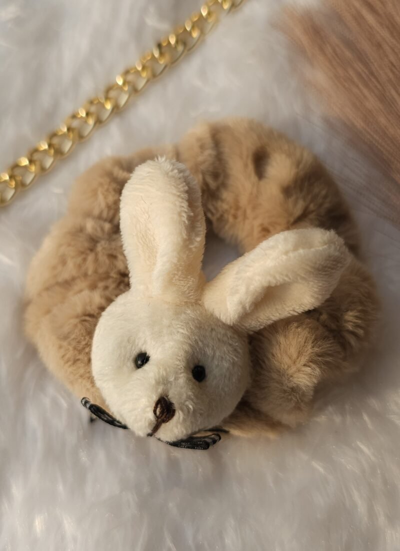 brown soft fury scrunchie