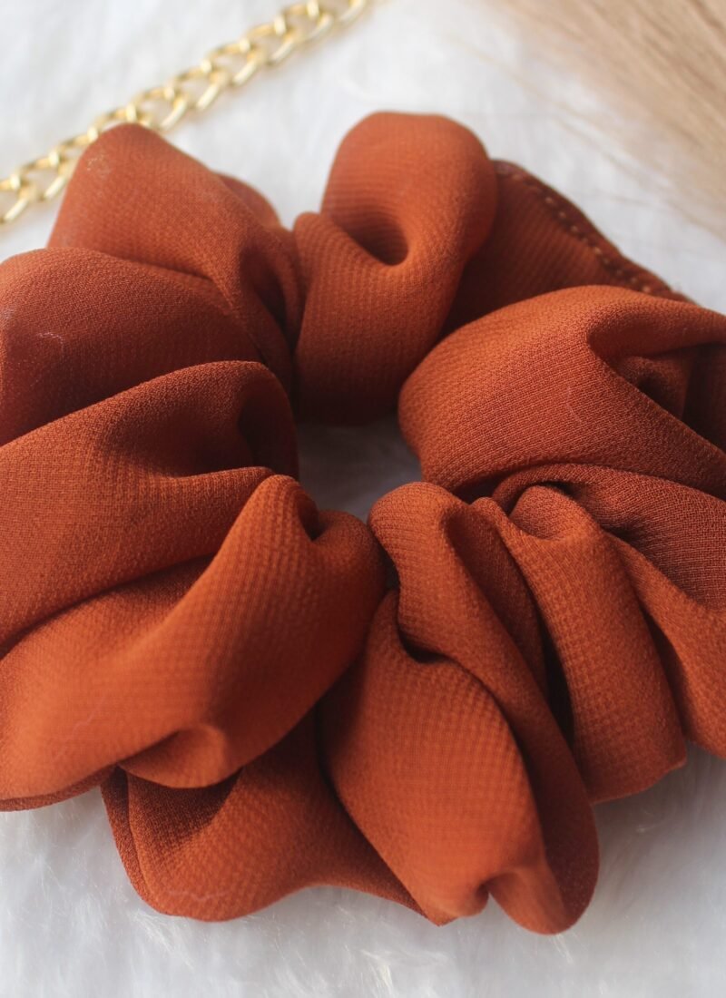 Brown Fluffy Georgette Scrunchies