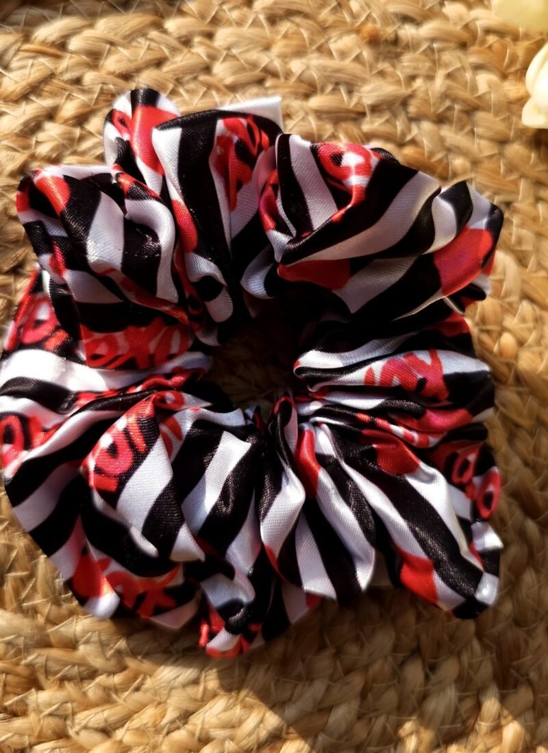 fluffy printed satin scrunchies