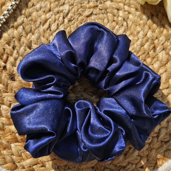 Navy Blue Satin Scrunchie - Image 2