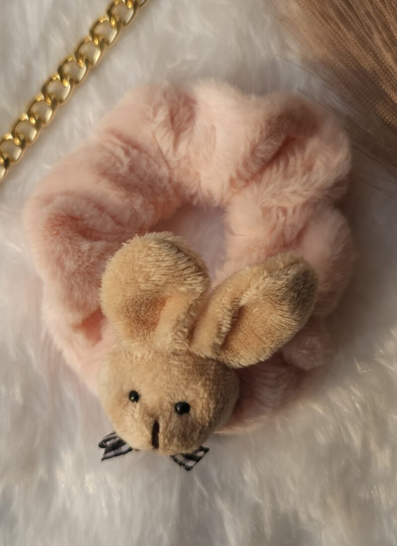 Beige teddy scrunchie for winter