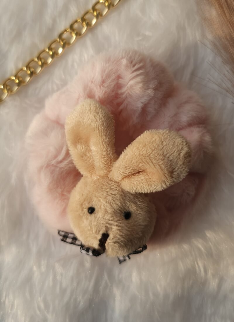 Pink fur scrunchie for women