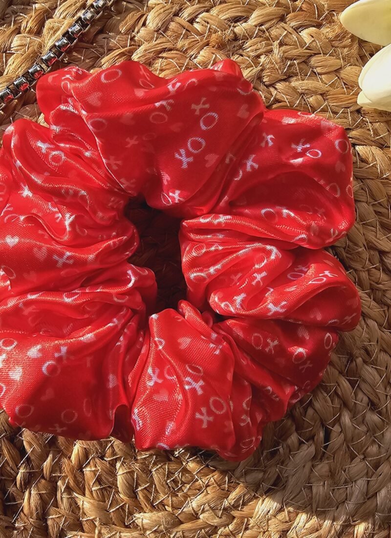 fluffy printed satin scrunchies
