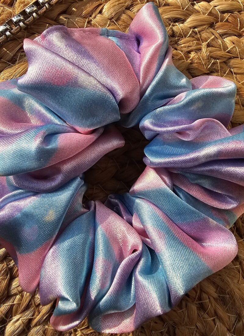 fluffy printed satin scrunchies