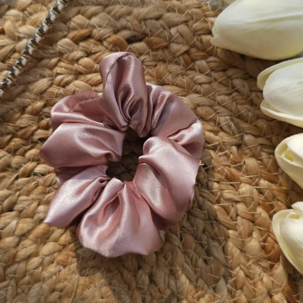 Rosy Nude Satin Scrunchie - Image 4