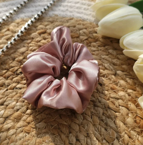 Rosy Nude Satin Scrunchie - Image 3
