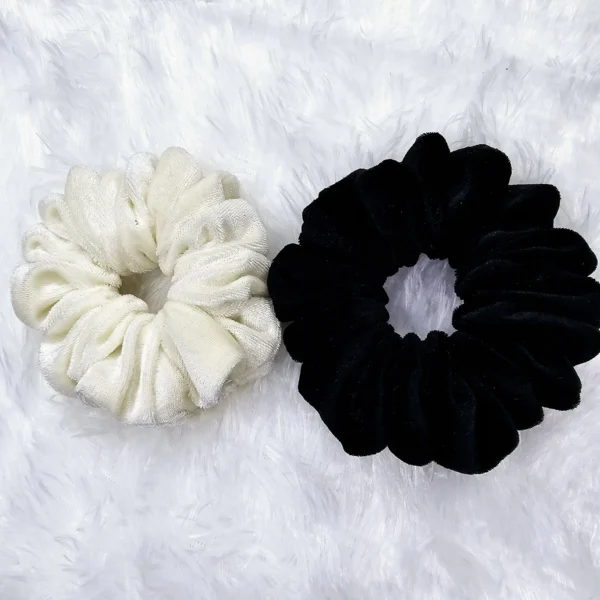 Black and White Velvet Scrunchie Combo - Image 2