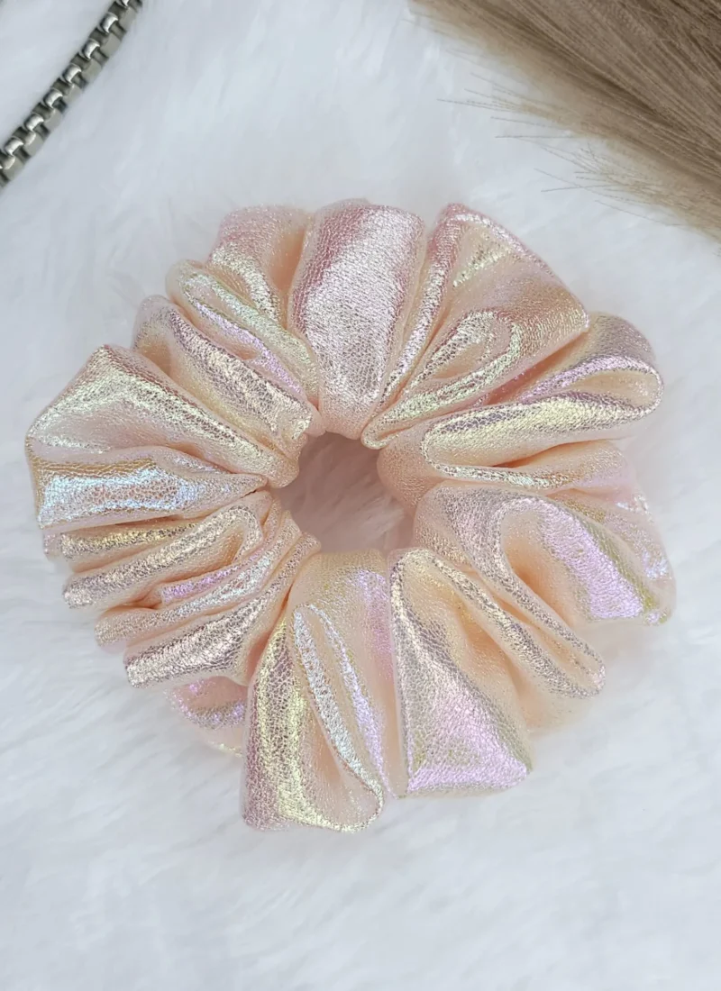 holographic peach metallic scrunchies
