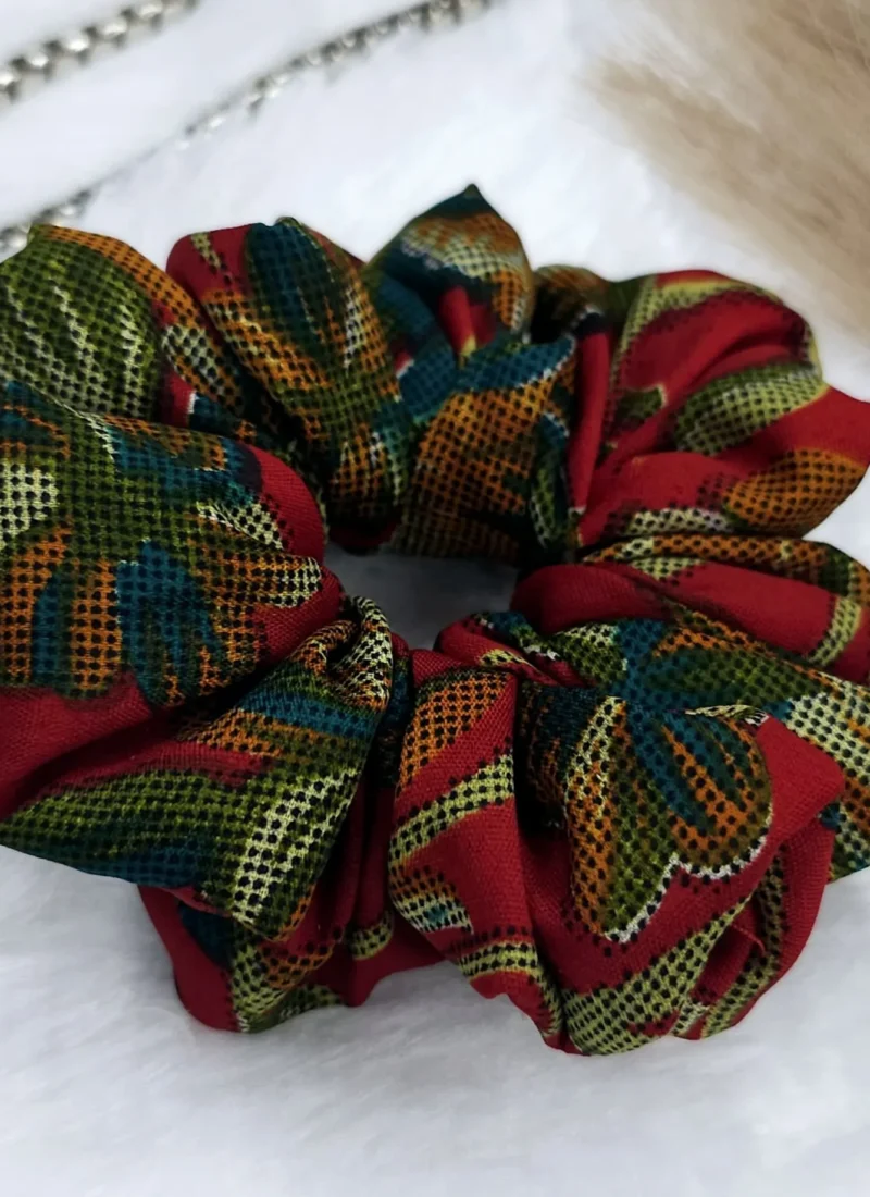 red printed hair scrunchie