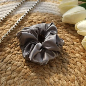 Grey Metallic Satin Scrunchie - Image 2