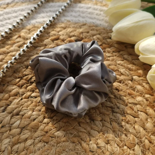 Grey Metallic Satin Scrunchie - Image 2
