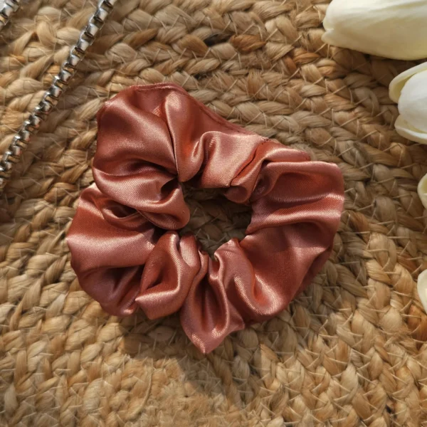 Peach Metallic Satin Scrunchie - Image 2