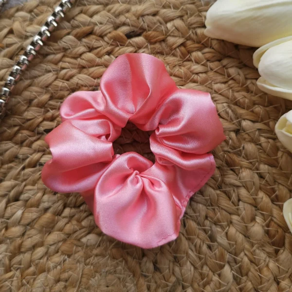 Salmon Pink Satin Scrunchie - Image 2