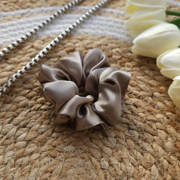 Metallic Silver Satin Scrunchie - Image 2