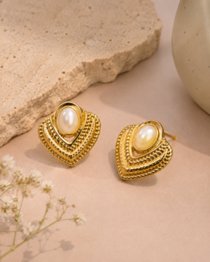Golden Heart Pearl Earrings - Image 3