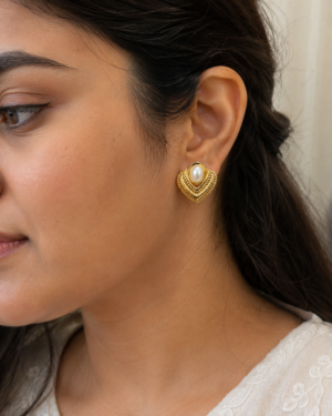 Golden Heart Pearl Earrings - Image 2