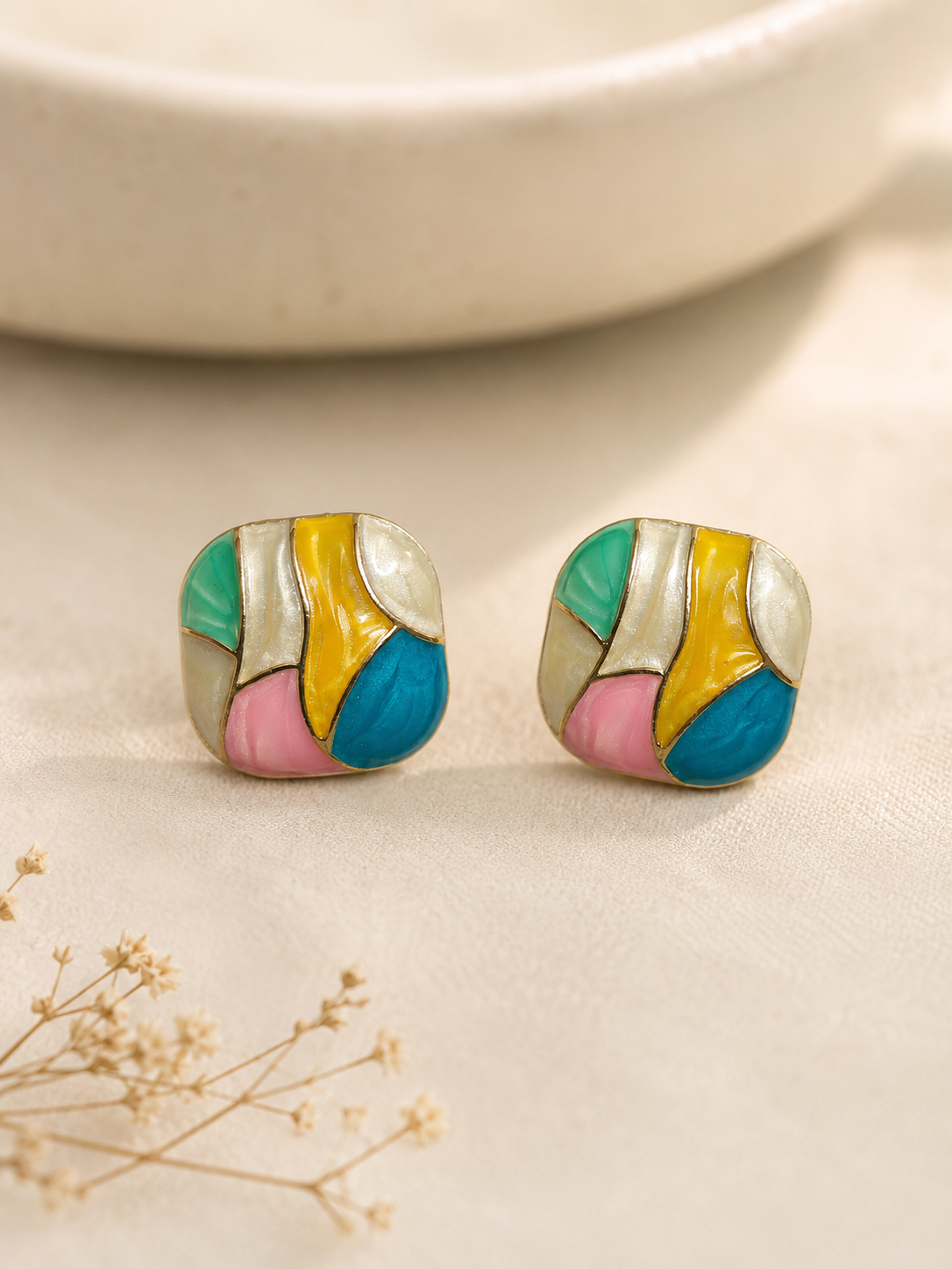 ChatGPT Image Jun 12, 2026, 08_09_46 PM Multicolor Block Stud Earrings with Abstract Color Block Design