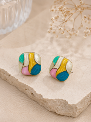 Multicolor Block Stud Earrings - Image 3