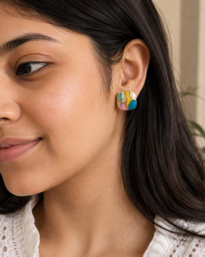Multicolor Block Stud Earrings - Image 2