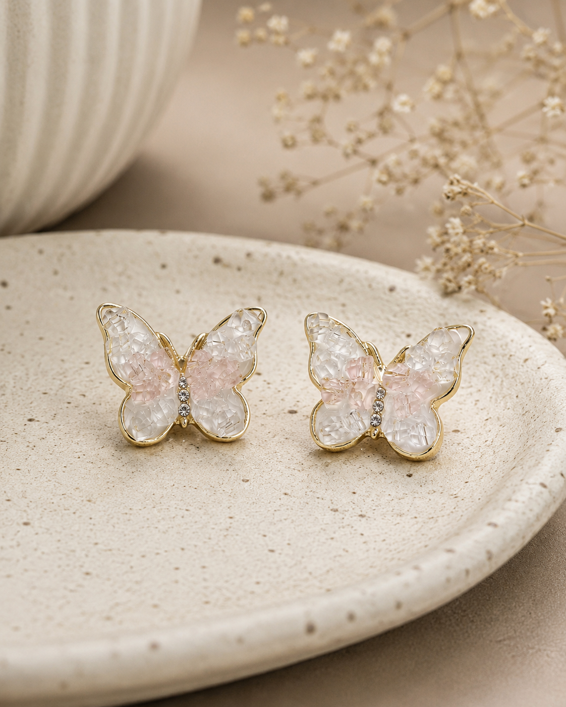 Crystal Marble Butterfly Earrings Crystal Marble Butterfly Earrings with 925 Sterling Silver Posts