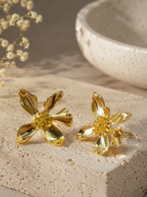Golden Bloom Flower Earrings 316L - Image 3