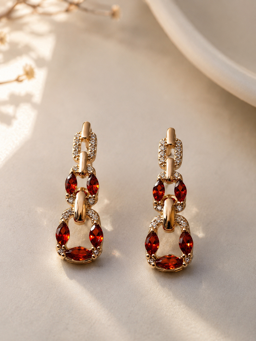 Luxury Red Stone Statement Earrings Luxury Gold Statement Earrings with Ruby Red Crystal Stones