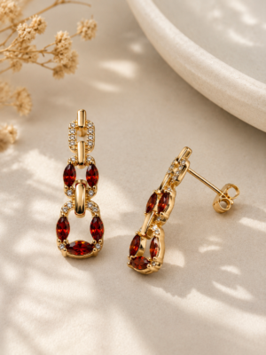 Luxury Red Stone Statement Earrings - Image 3