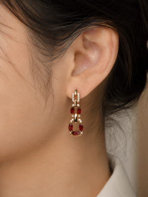Luxury Red Stone Statement Earrings - Image 2