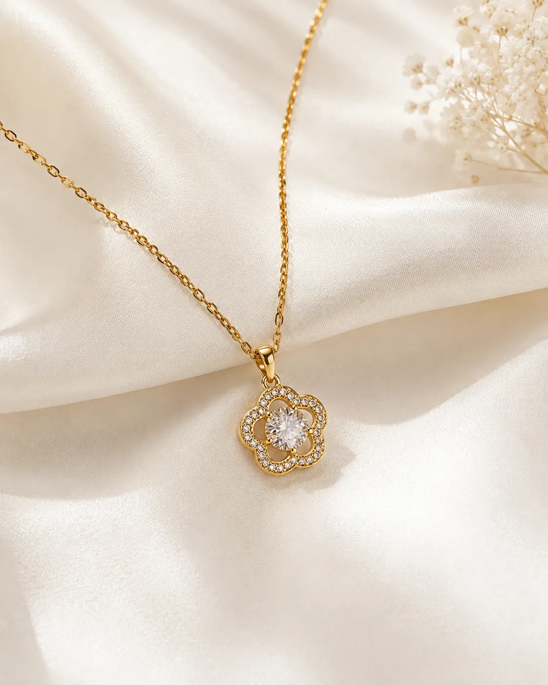 Crystal Golden Flower Pendant Necklace Crystal Golden Flower Pendant Necklace featuring a sparkling floral crystal pendant with a premium gold finish