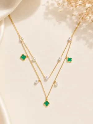 Green Double Layered Pearl Necklace - Image 2