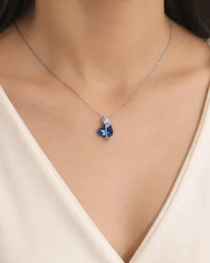 Blue Tulip Crystal Heart Neckchain - Image 2