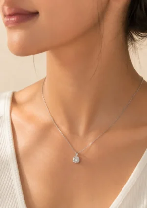 Starlight White Crystal Pendant Necklace featuring a brilliant round-cut white crystal solitaire on a silver chain