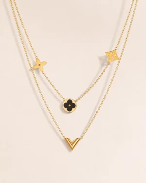 Black Double Layered Charm Necklace - Image 3