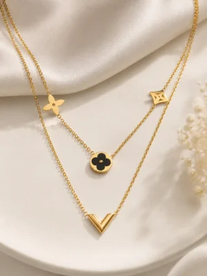 Black Double Layered Charm Necklace - Image 2