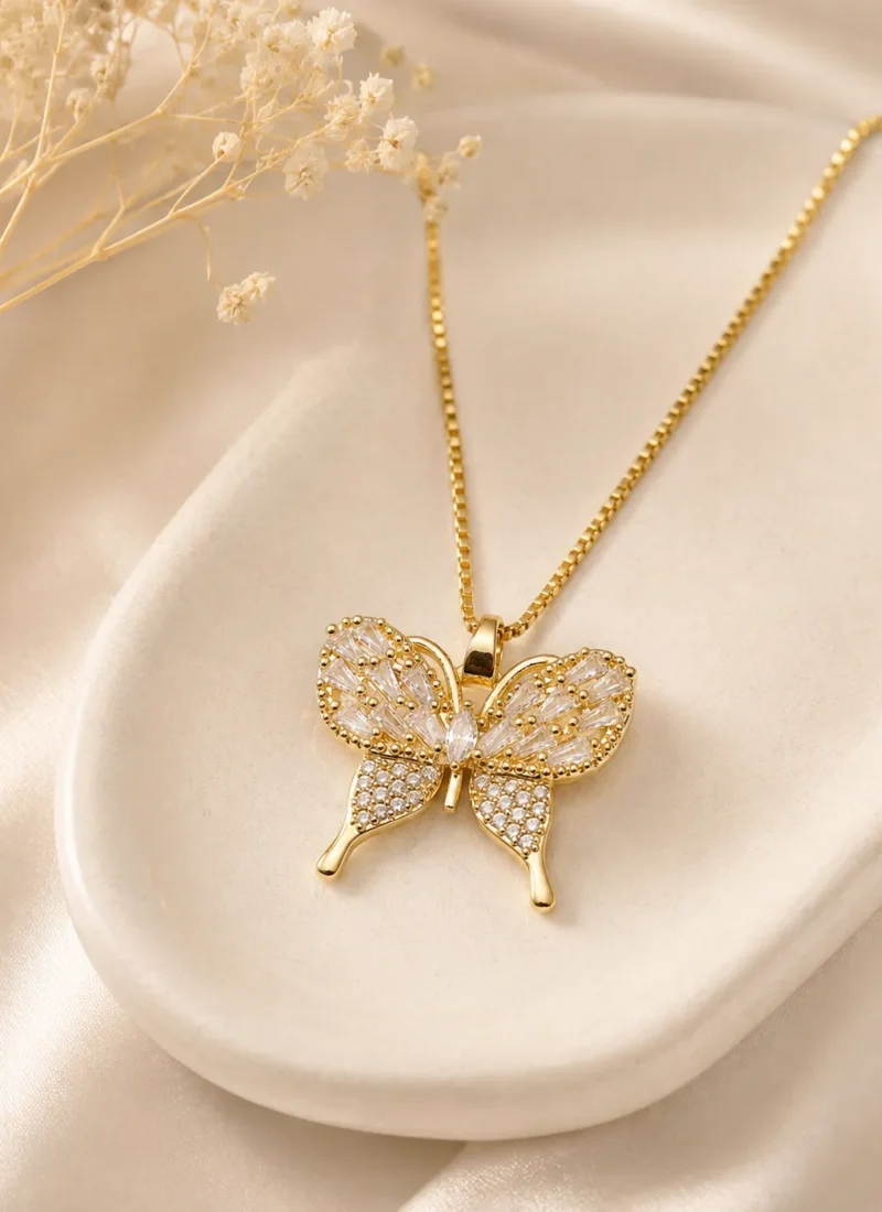Angel Golden Butterfly Necklace with Crystal Butterfly Pendant in Gold Finish