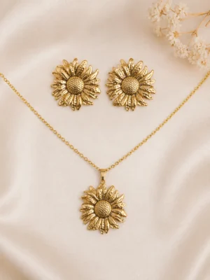 Solara Sunflower Set with Gold Sunflower Pendant Necklace and Matching Earrings