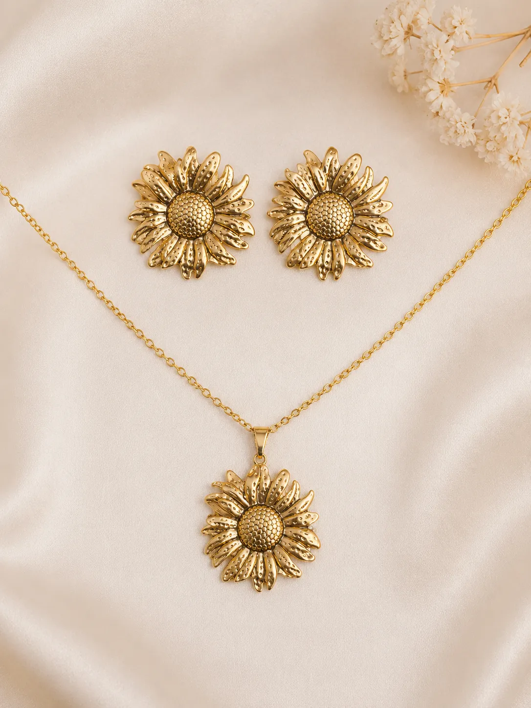 Solara Sunflower Set Solara Sunflower Set with Gold Sunflower Pendant Necklace and Matching Earrings