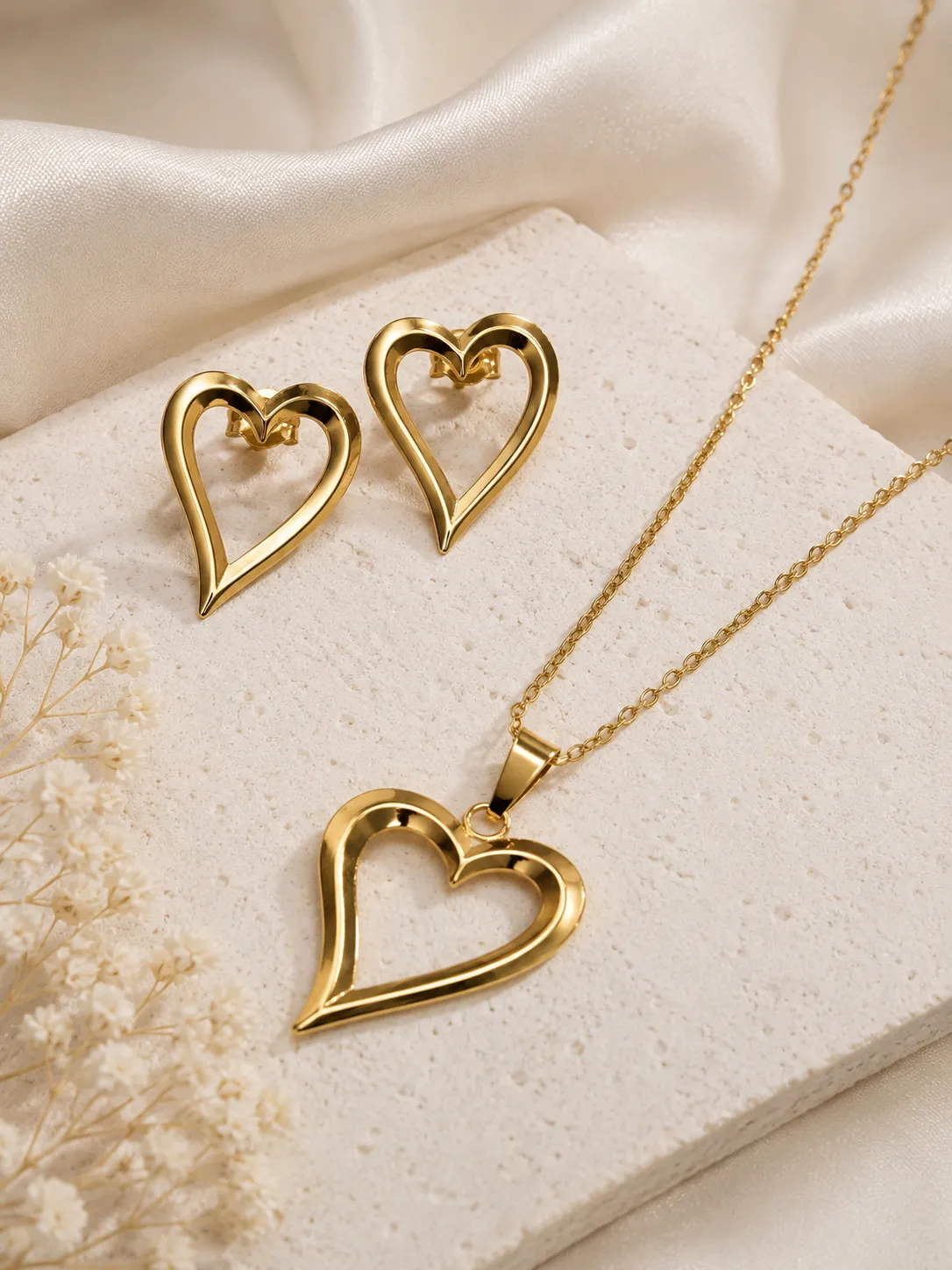 Love Loop Set Love Loop Set with Gold Heart Pendant Necklace and Matching Heart Earrings