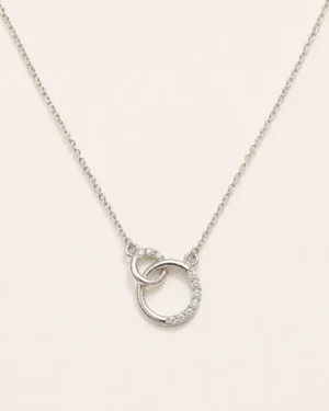 Eternal Silver Link Necklace with Crystal Interlocking Circle Pendant