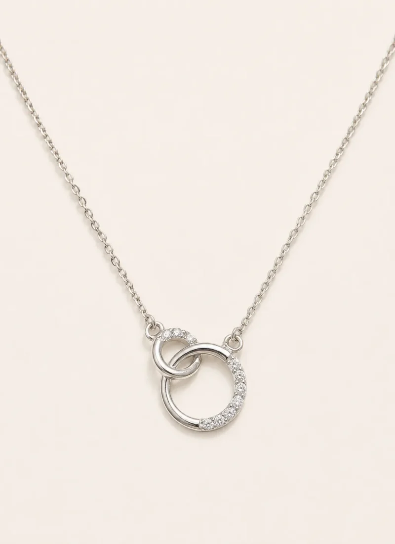 Eternal Silver Link Necklace with Crystal Interlocking Circle Pendant