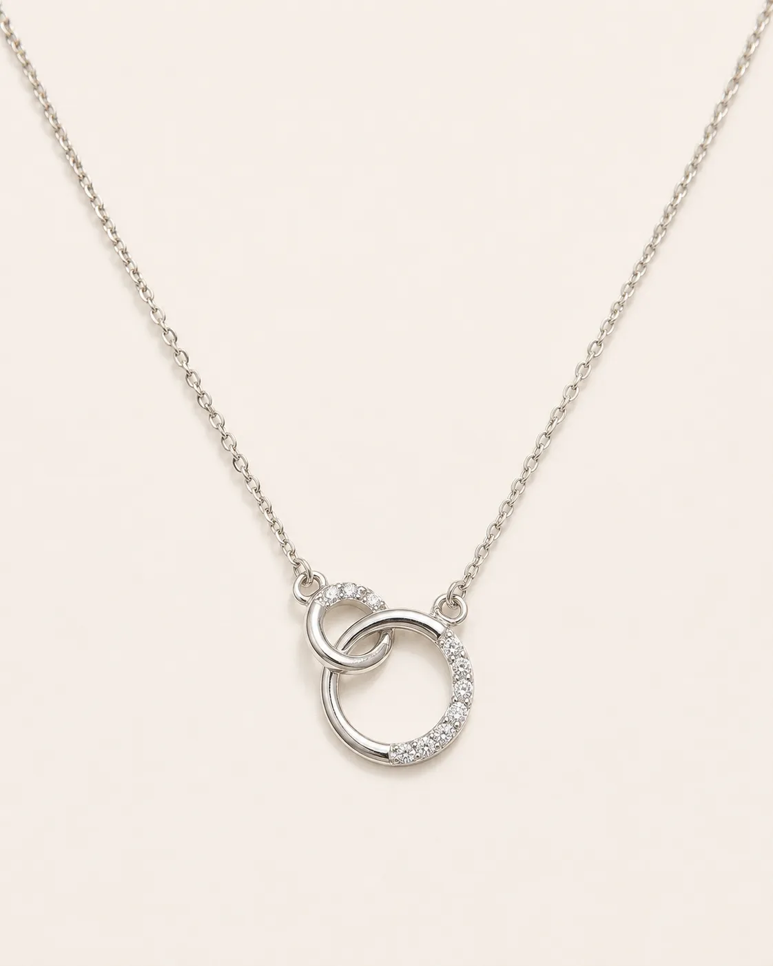 Eternal Silver Link Necklace Eternal Silver Link Necklace with Crystal Interlocking Circle Pendant