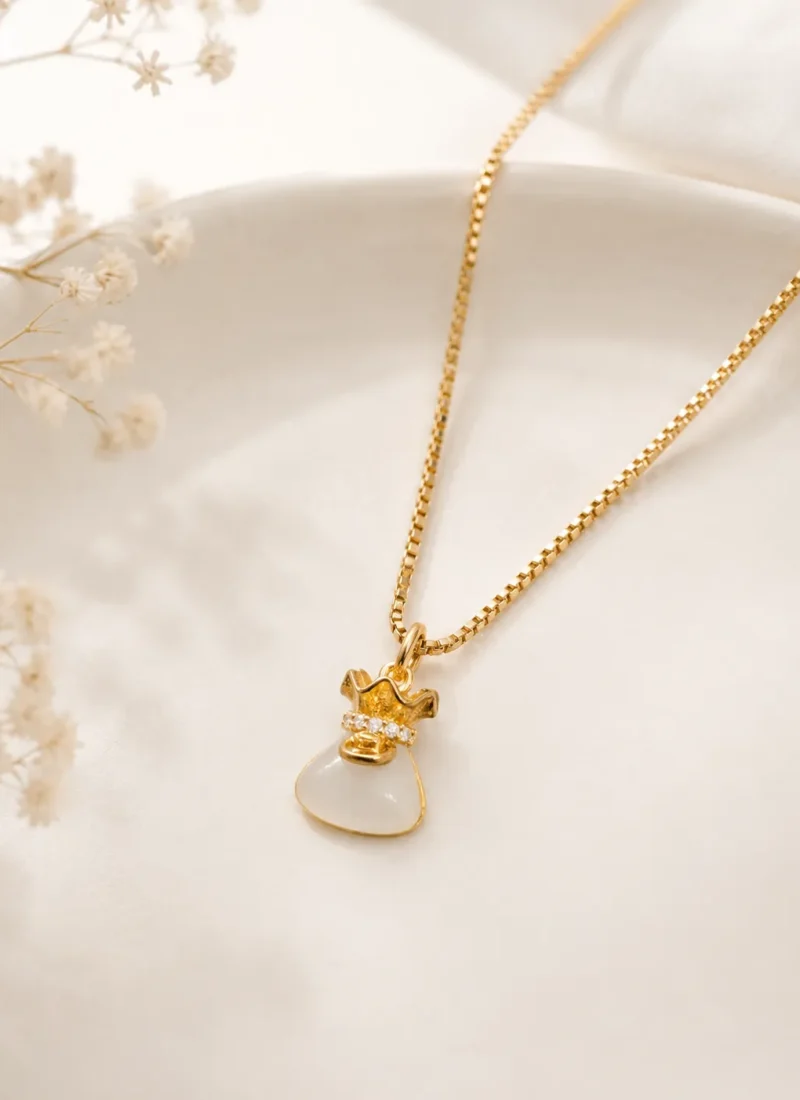 Pearl Pocket Pendant Necklace with Gold Crystal Pendant and Pearl Drop