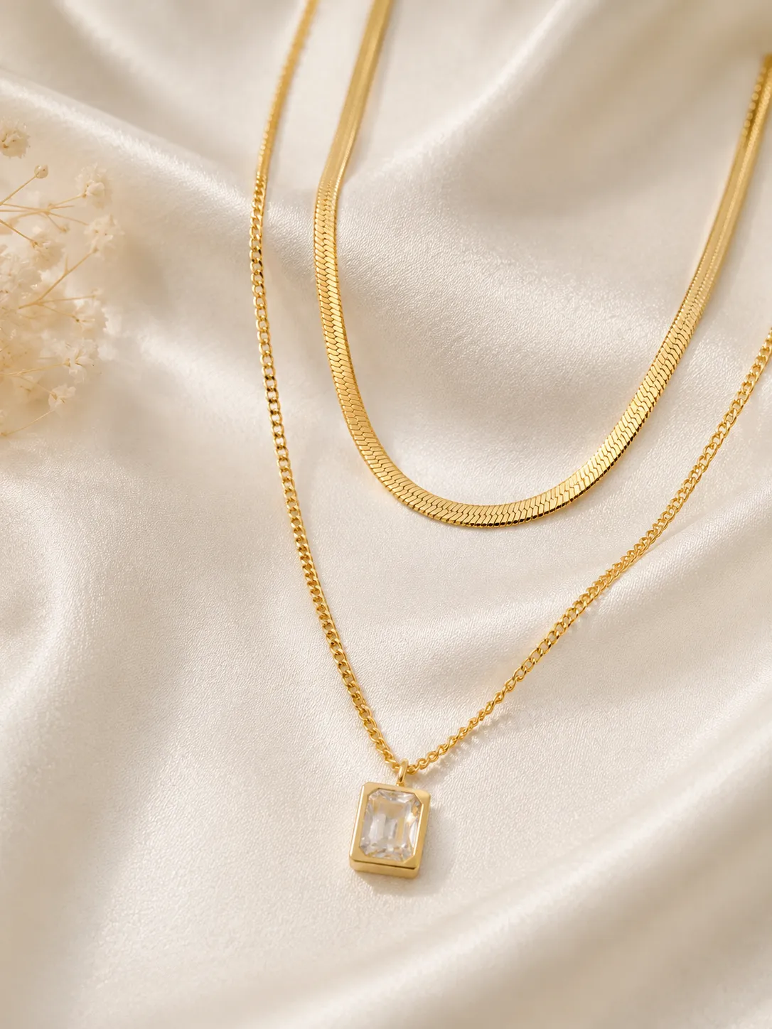 Minimal Luxe Crystal Layered Necklace Minimal Luxe Crystal Layered Necklace with Emerald Cut Crystal Pendant