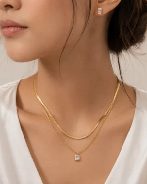 Minimal Luxe Crystal Layered Necklace - Image 2