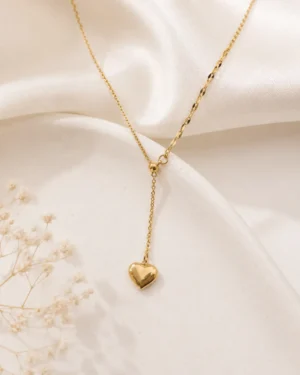 Love Knot Necklace with Adjustable Gold Chain and Heart Charm