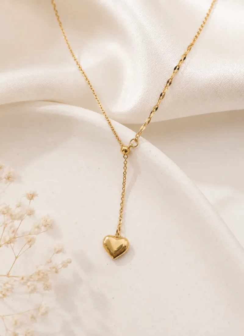 Love Knot Necklace with Adjustable Gold Chain and Heart Charm