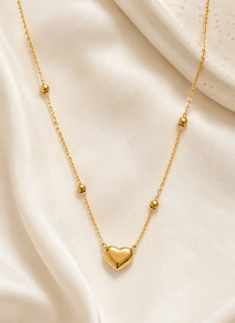 Minimal Heart Pendant Necklace with Gold Heart Pendant and Bead Chain