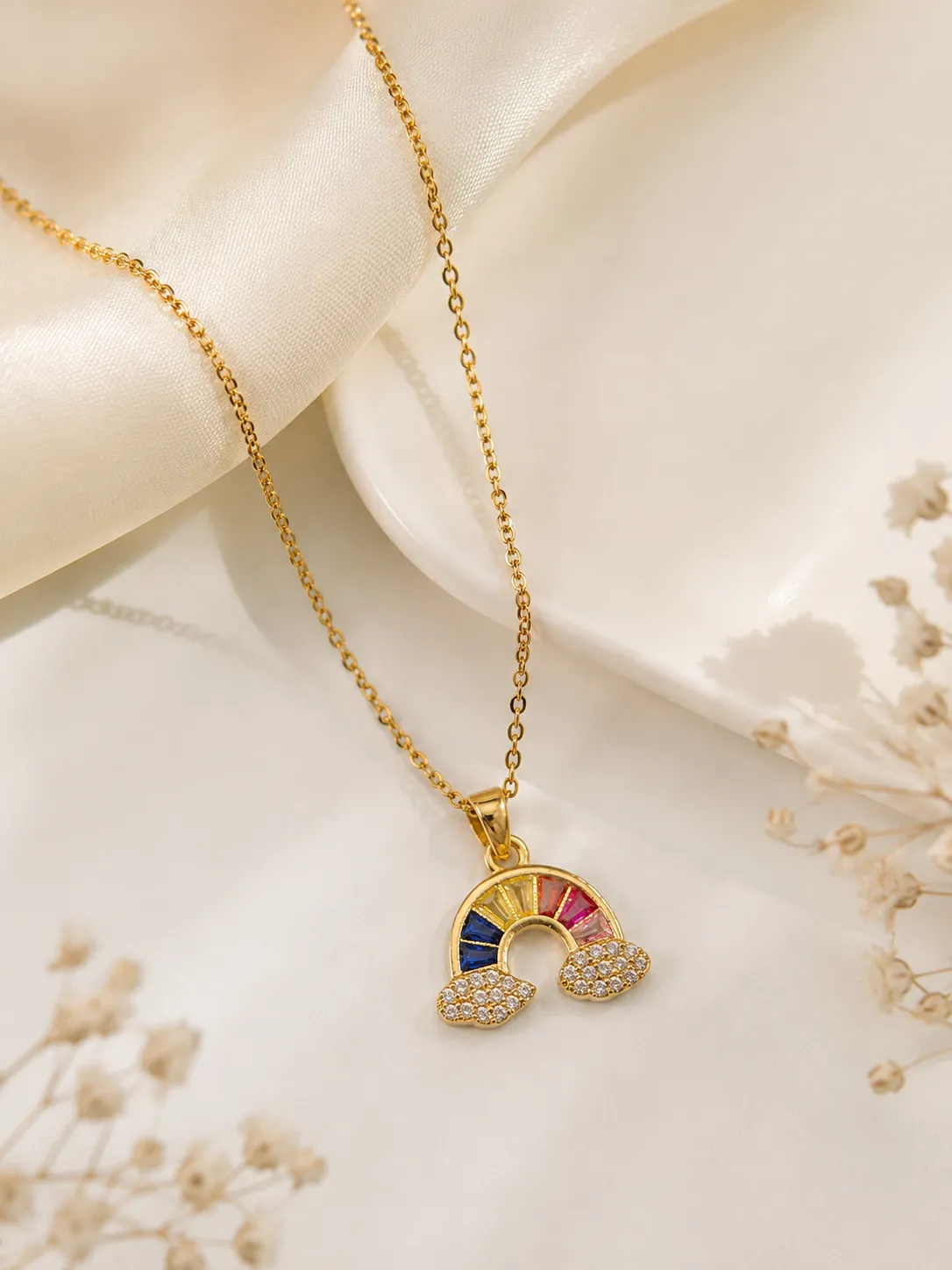 Rainbow Charm Necklace Rainbow Charm Necklace with Colorful Rainbow Pendant and Crystal Clouds