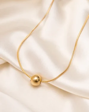Golden Orbit Necklace with Polished Gold Sphere Pendant
